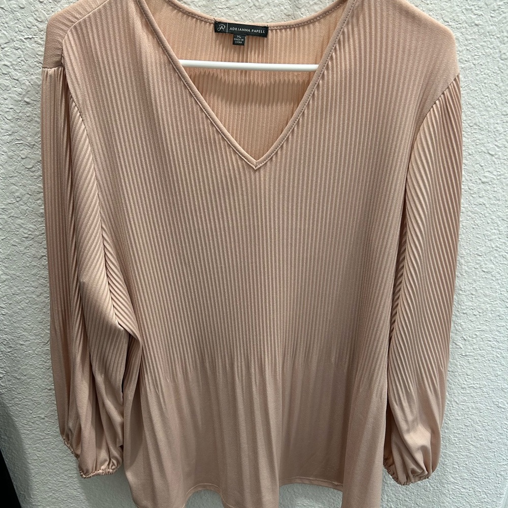 Adrianna Papell Pleated Pink 3/4 Sleeve Blouse